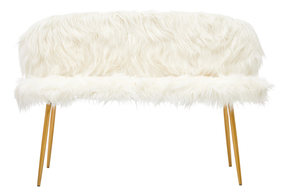 Emsworth White Faux Fur 2 Seater Sofa with Gold Legs