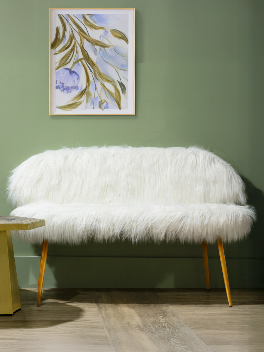 Emsworth White Faux Fur 2 Seater Sofa with Gold Legs