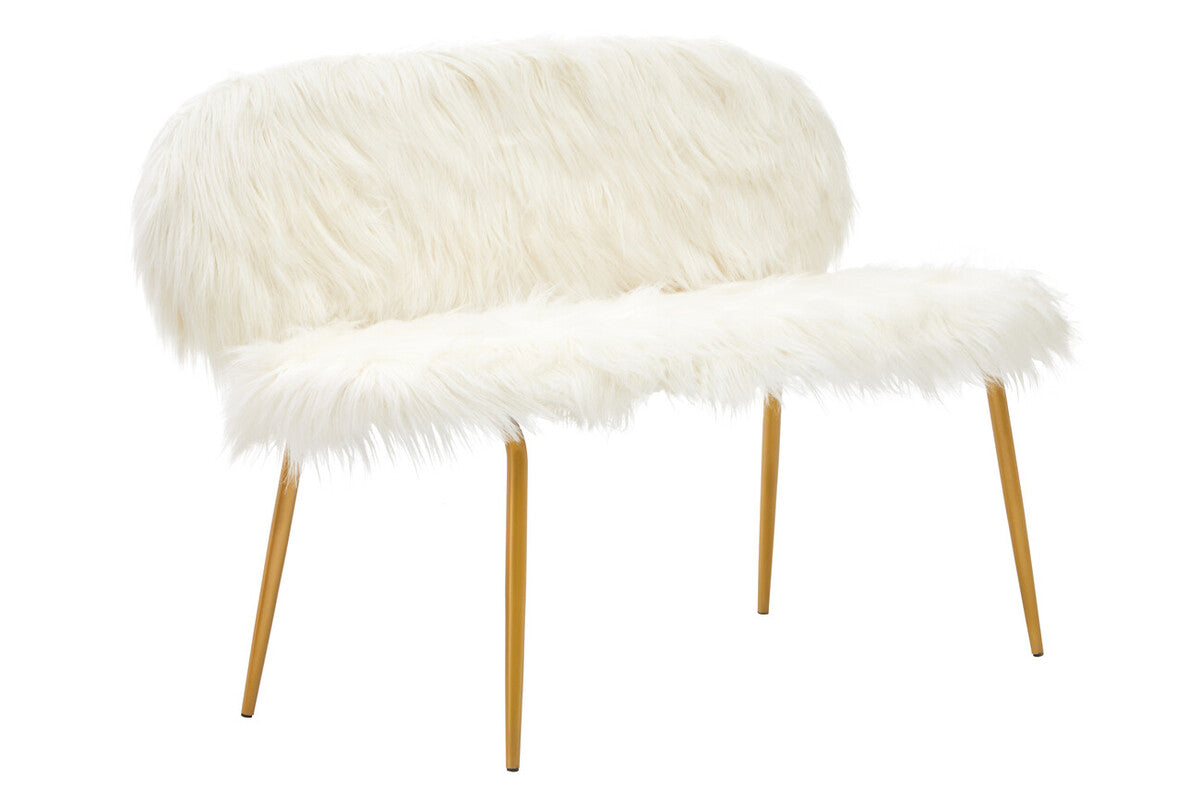 Emsworth White Faux Fur 2 Seater Sofa with Gold Legs