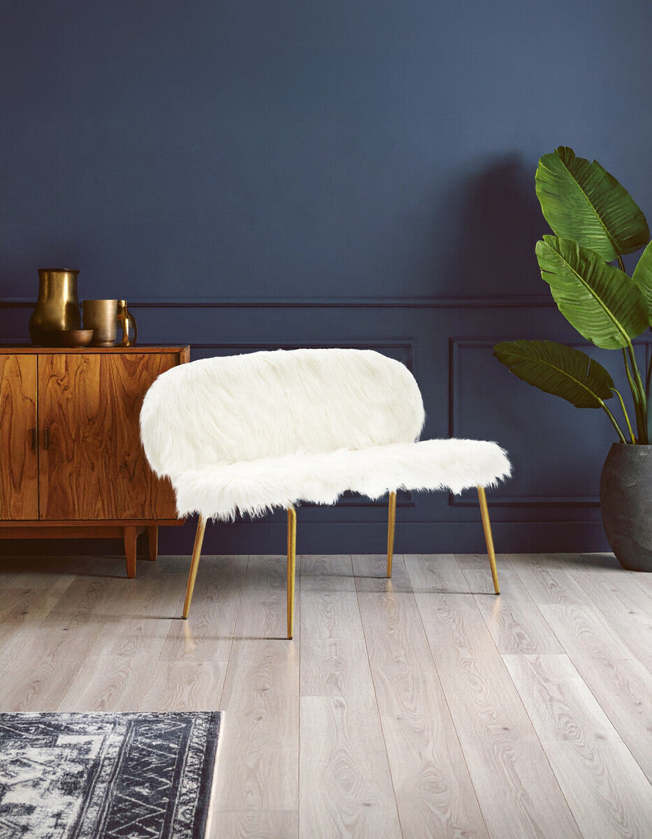 Emsworth White Faux Fur 2 Seater Sofa with Gold Legs