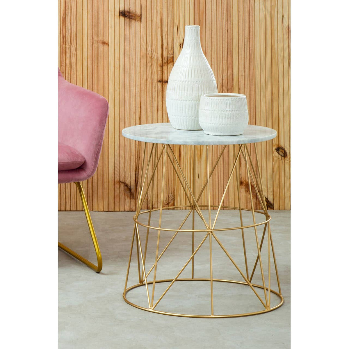 Whitby White Marble Round Side Table