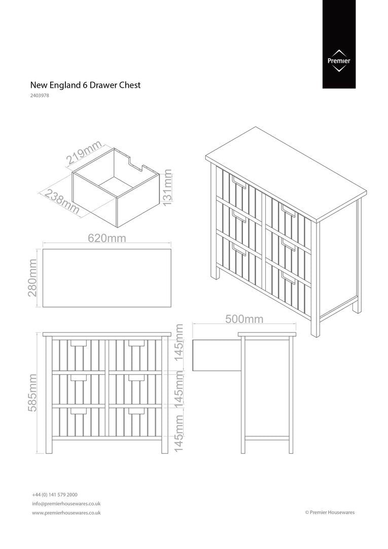 Belgravia England White 6 Drawers Chest