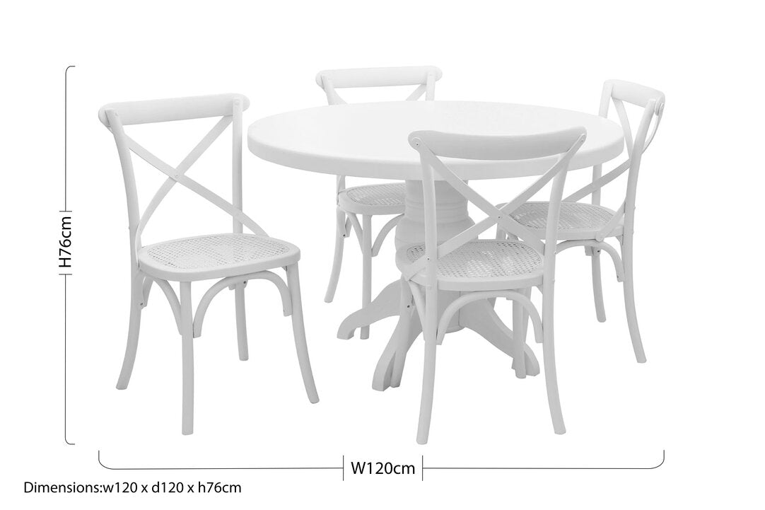 Chelsea White Wash Round Dining Table with 4 Chairs Set