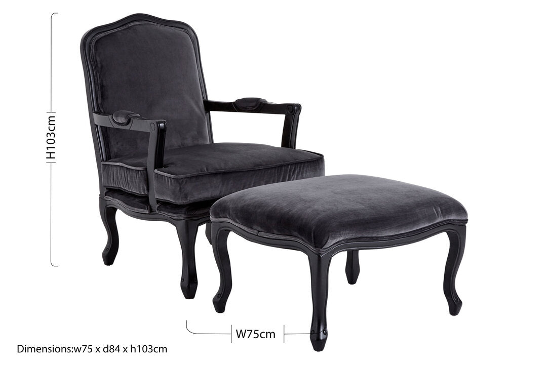 Windsor Grey Velvet Chair And Footstool