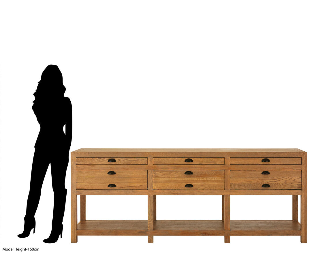 Cannes Washed Grey Oak Wood Console Table with Drawers