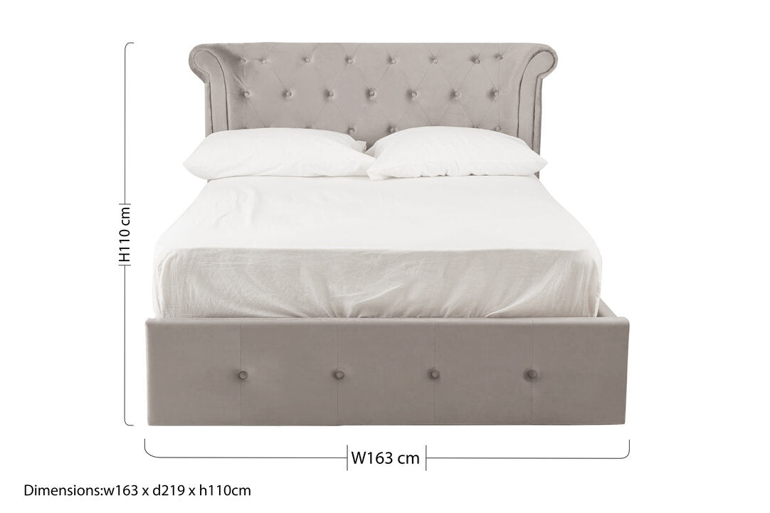 Bath Grey Velvet Ottoman Double Bed