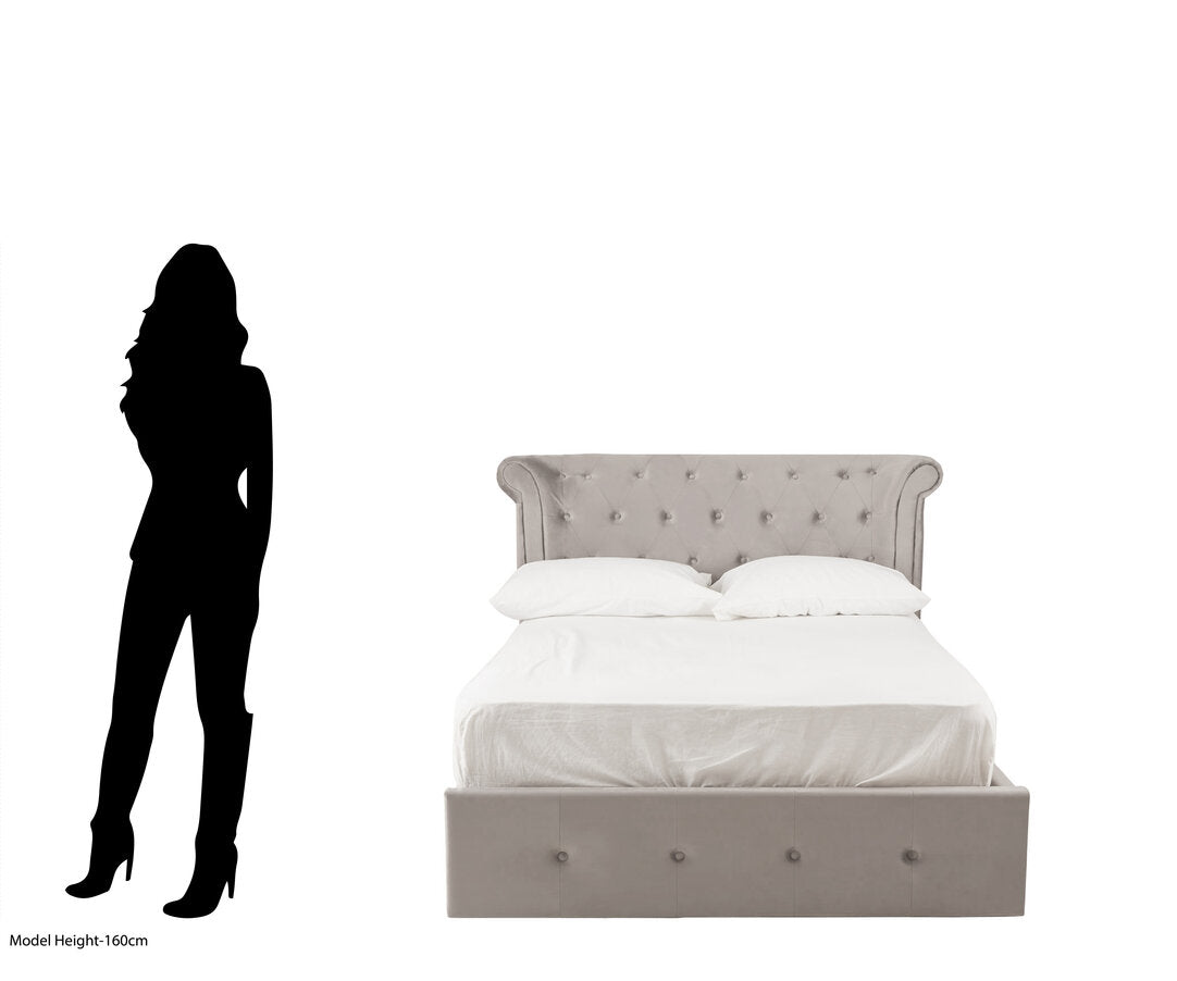 Bath Grey Velvet Ottoman Double Bed