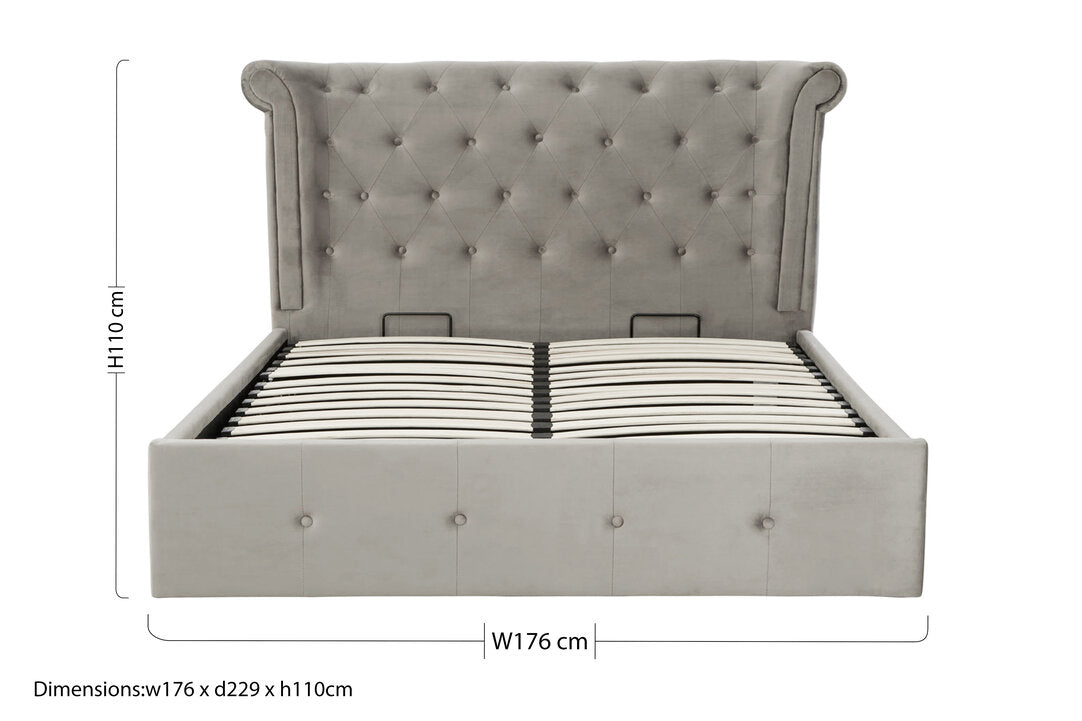 Bath Grey Brushed Velvet Ottoman King Bed