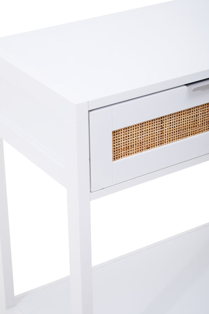 Como White Wood and Rattan Two Drawer Console Table