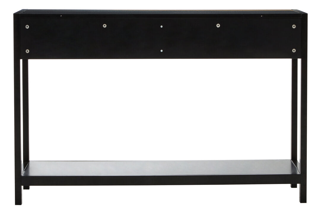 Como Wood and Rattan Two Drawer Console Table Black