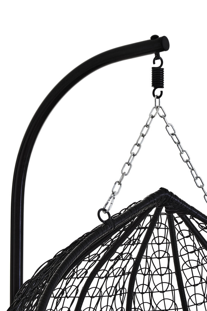 Bristol Black Rattan Effect Double Hanging Chair With Grey Cushions