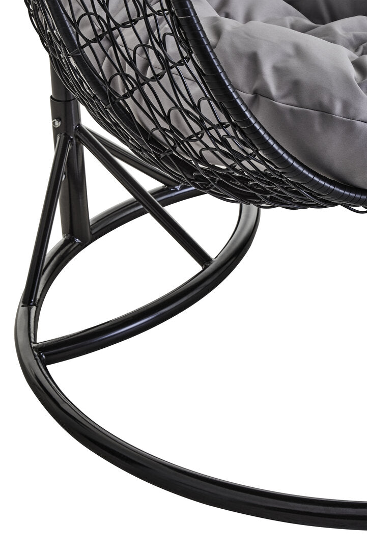 Bristol Black Rattan Effect Double Hanging Chair With Grey Cushions