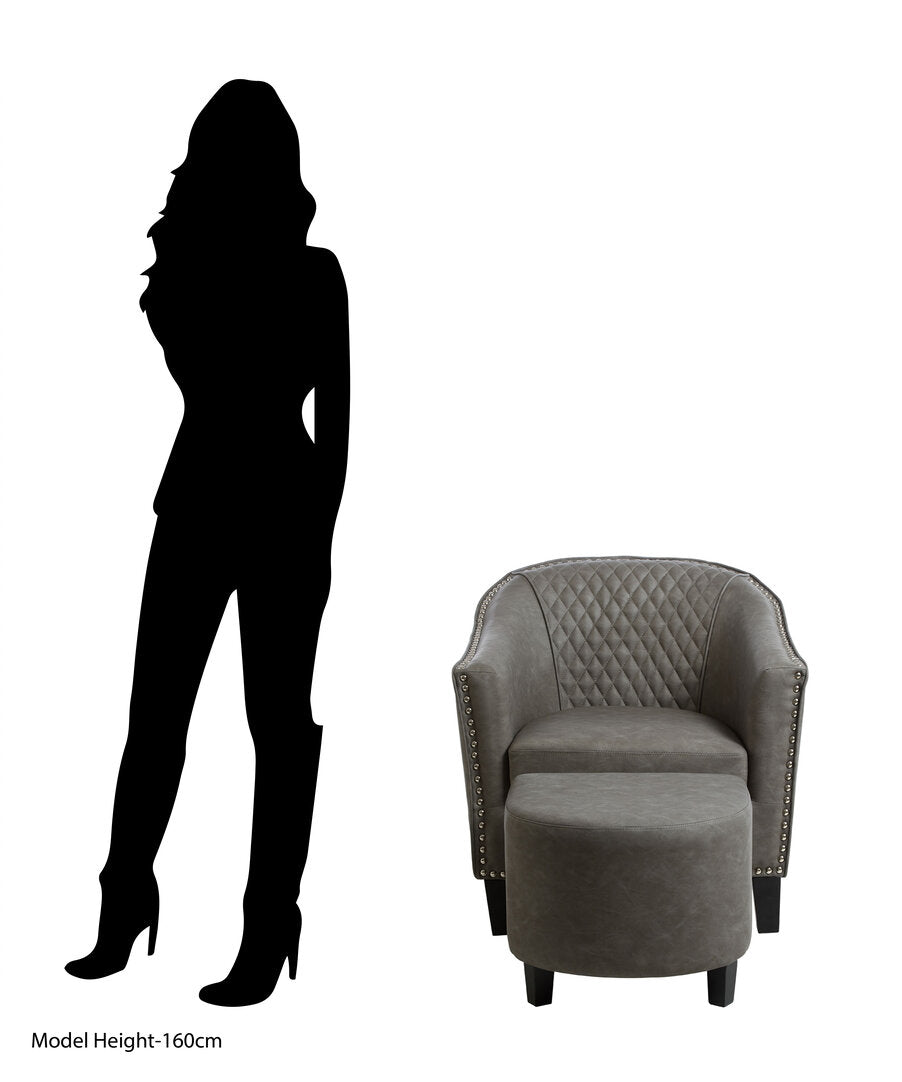 Whitby Grey Faux Leather Tub Chair With Footstool