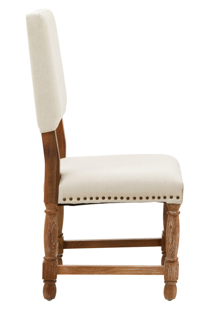 Cannes Linen Dining Chair with Oak Wood Whitewash Finish