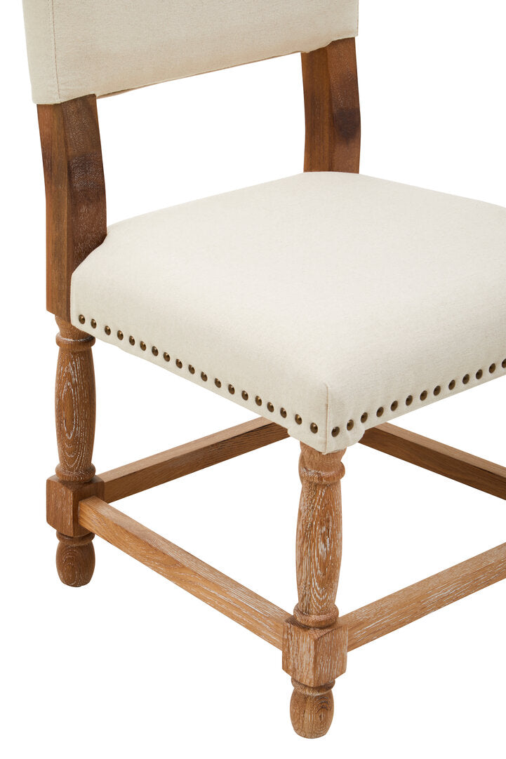Cannes Linen Dining Chair with Oak Wood Whitewash Finish