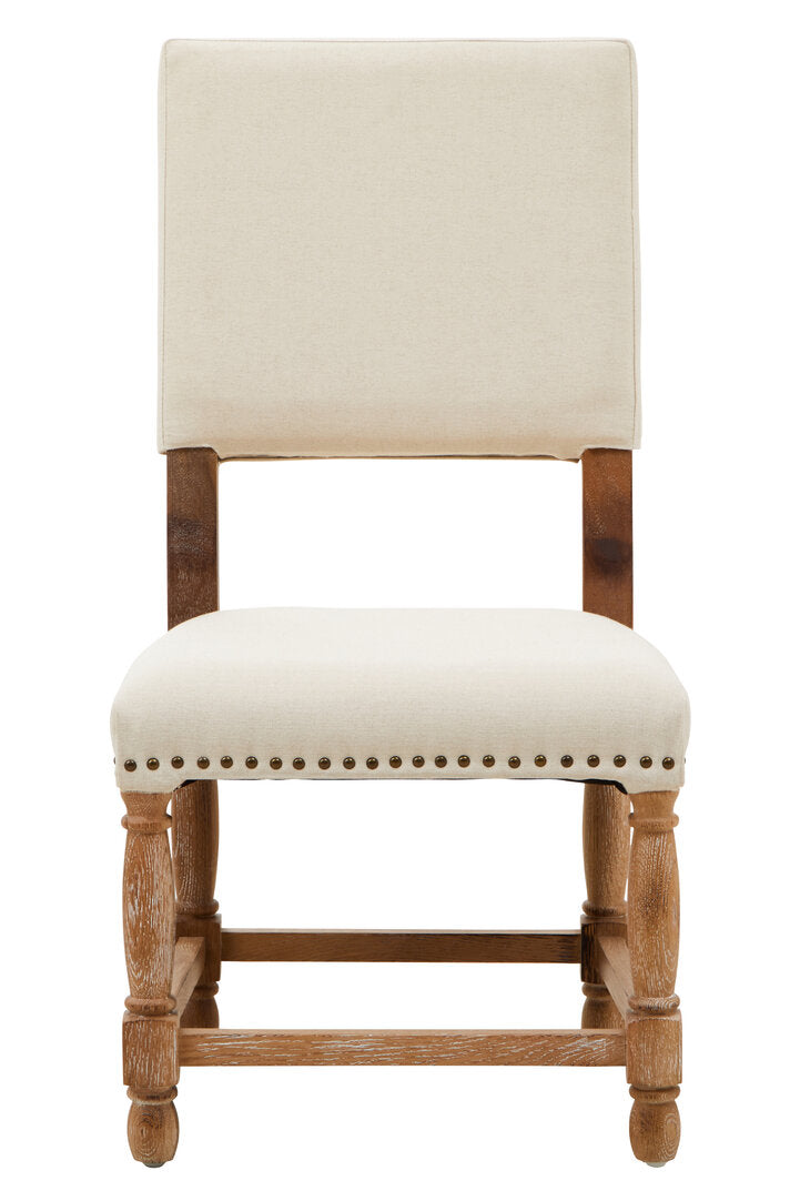 Cannes Linen Dining Chair with Oak Wood Whitewash Finish