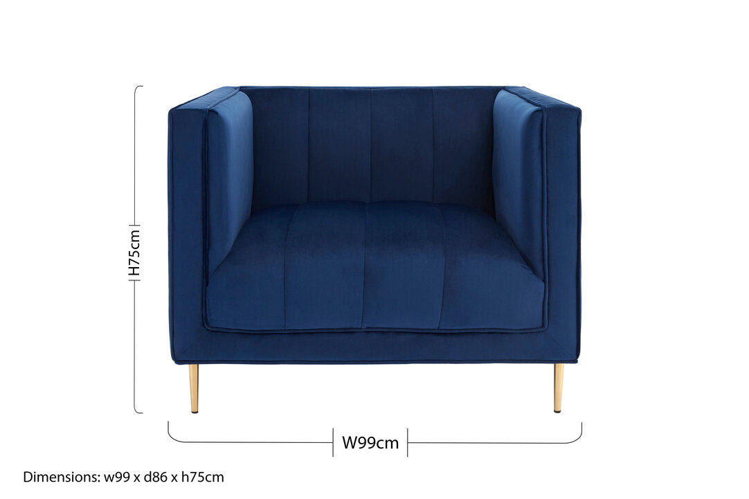 Monaco Deep Blue Velvet Armchair