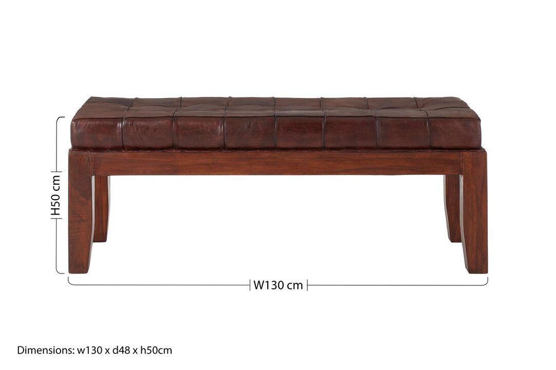 Carlton Antique Brown Leather Bench