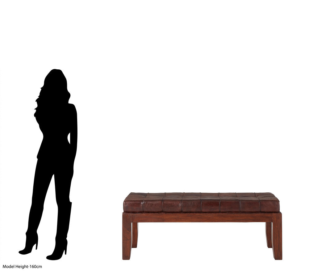 Carlton Antique Brown Leather Bench