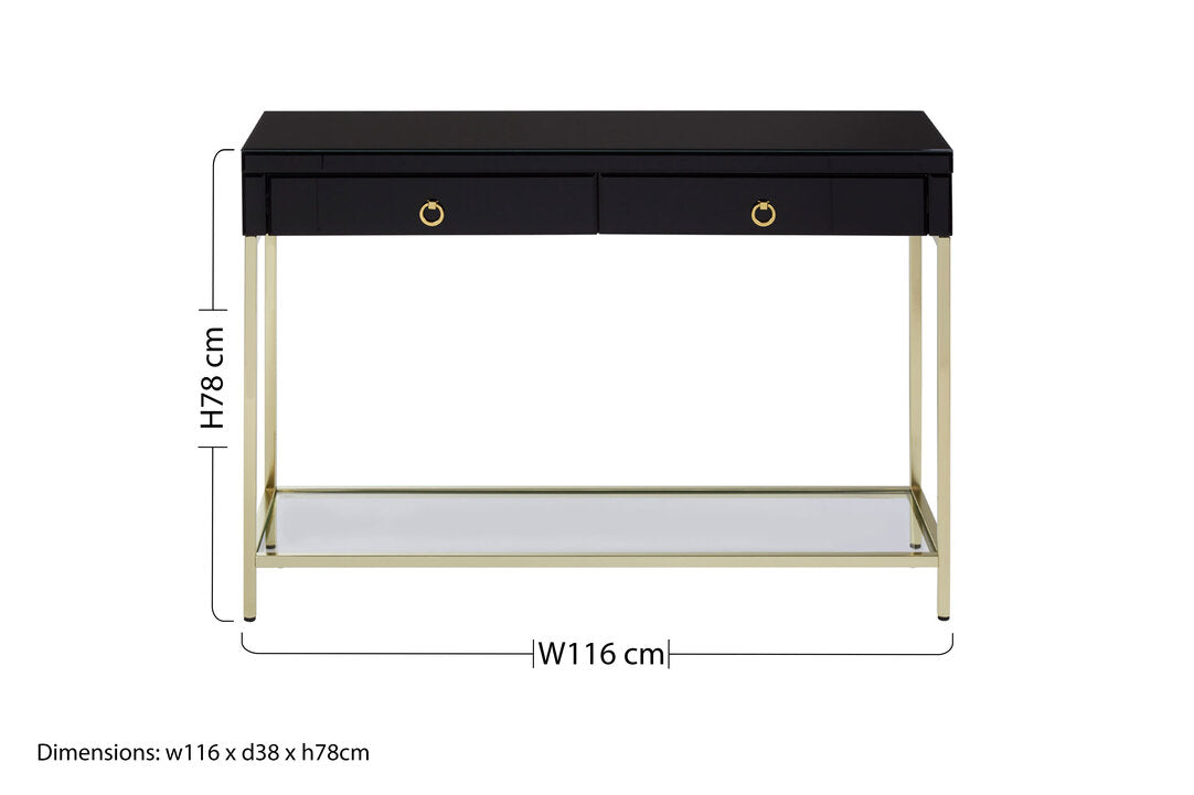 Vienna Townhouse Black Mirror Console Table with Gold Frame