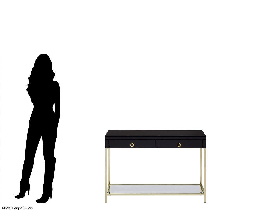 Vienna Townhouse Black Mirror Console Table with Gold Frame