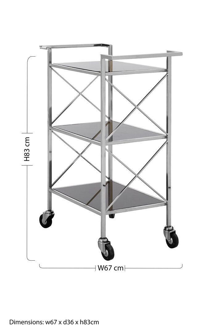 Brighton Black Mirrored Glass 3 Tier Trolley