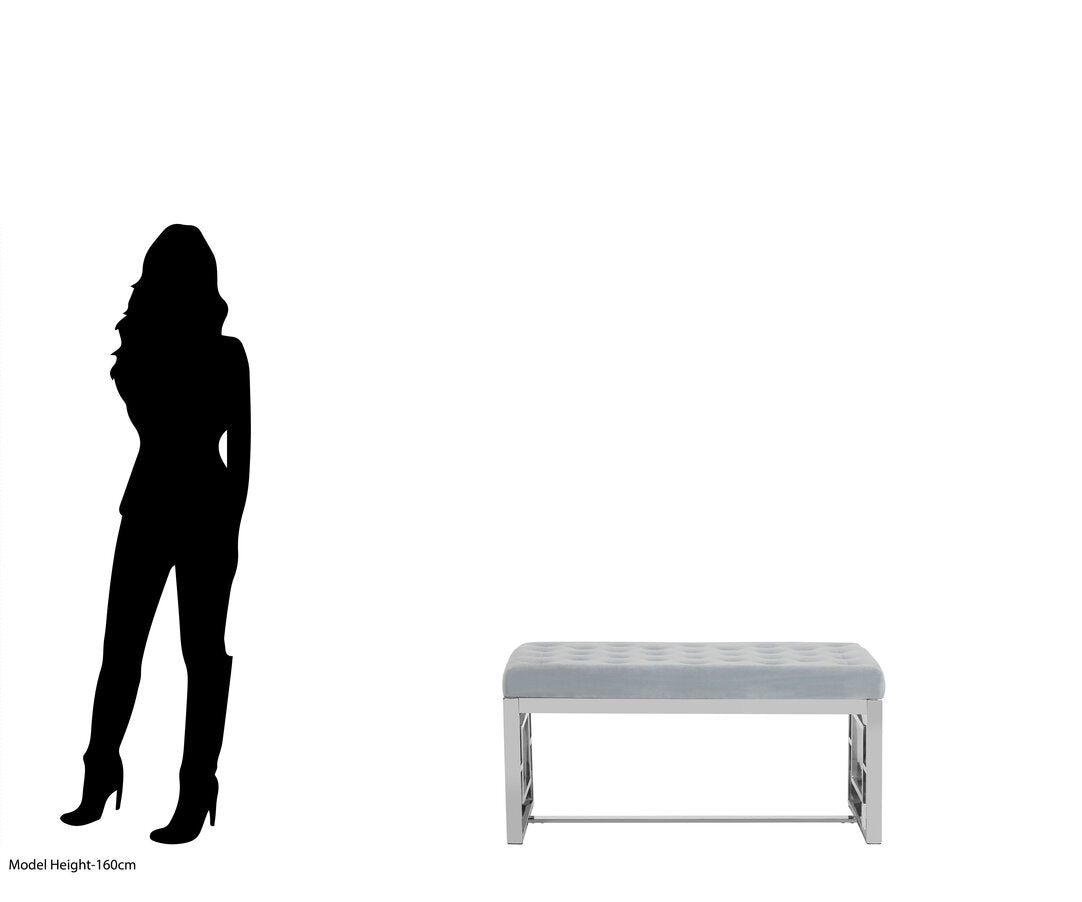 Aurora Powder Blue Velvet And Silver Bench