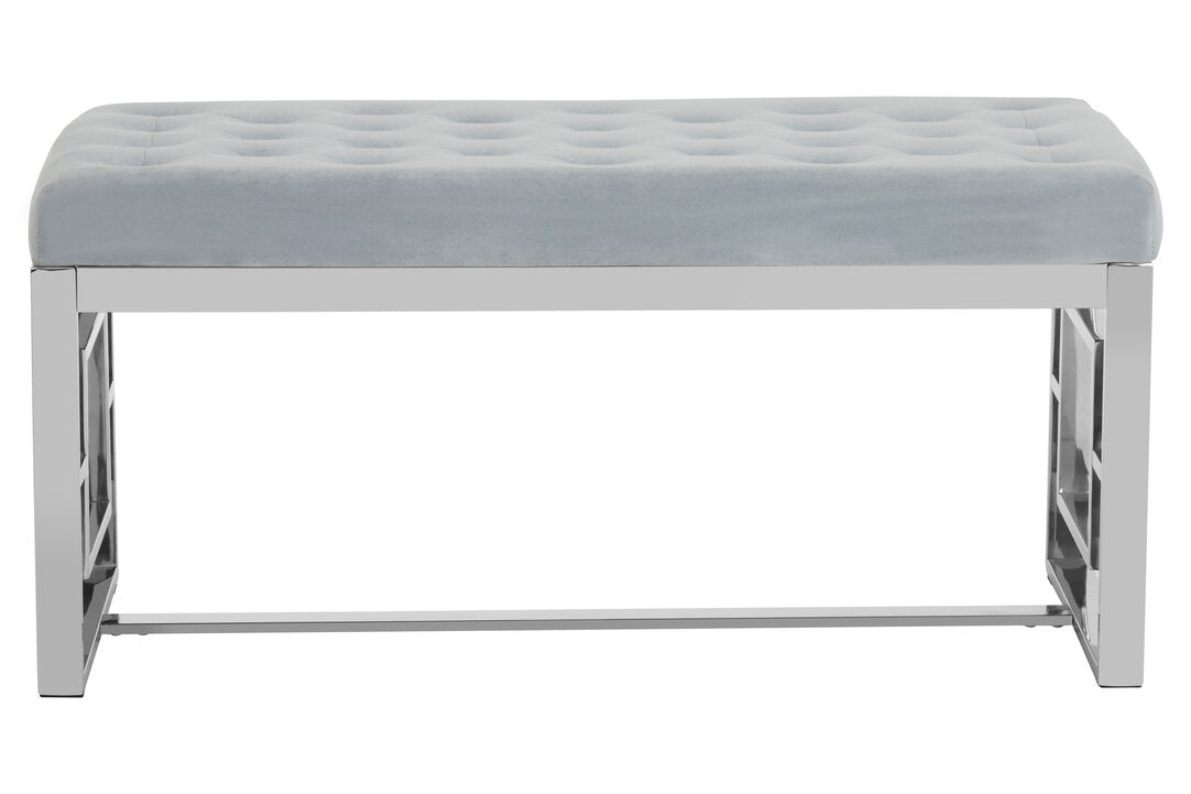 Aurora Powder Blue Velvet Bench Silver