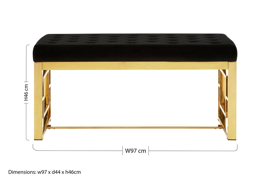 Aurora Black Velvet and Gold Bench
