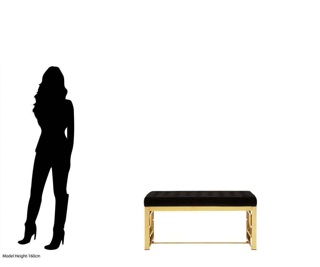 Aurora Black Velvet and Gold Bench