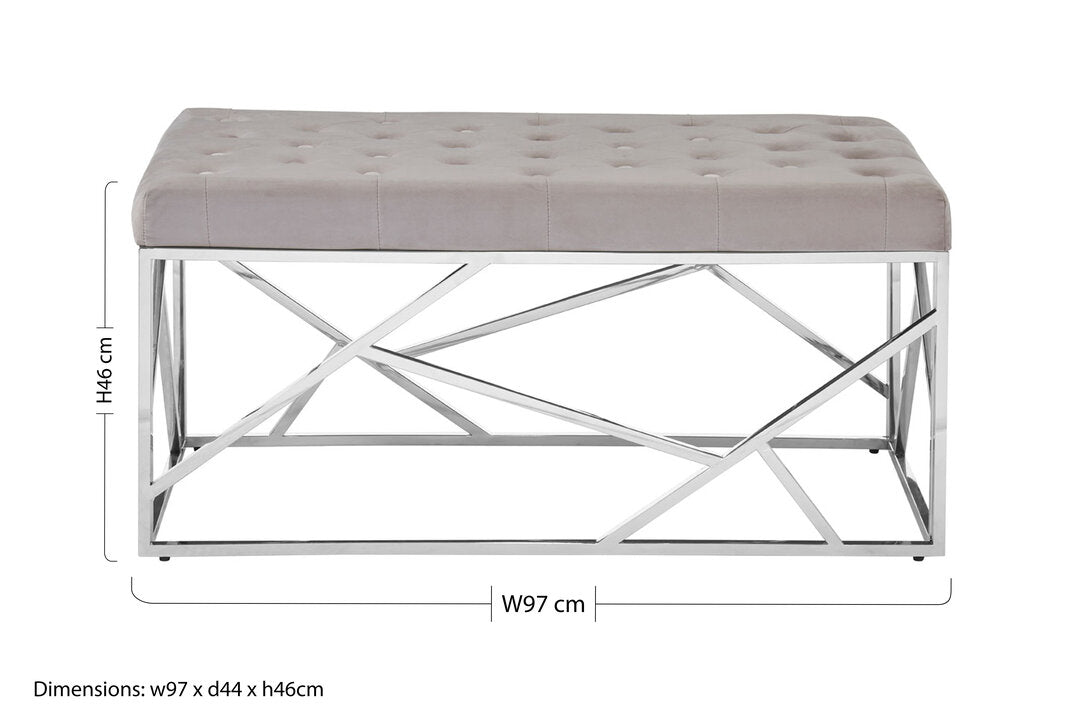 Aurora Mink Velvet Bench with Silver Finish Frame