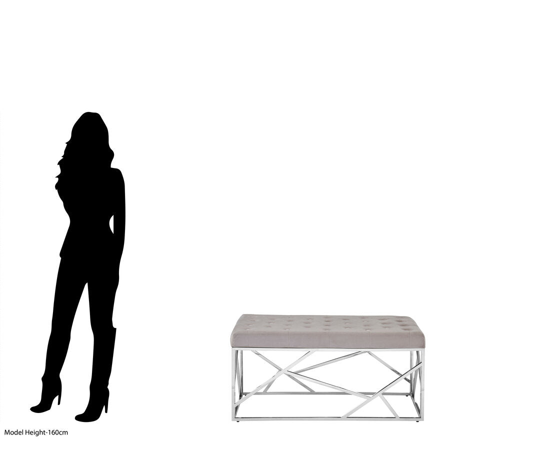 Aurora Mink Velvet Bench with Silver Finish Frame