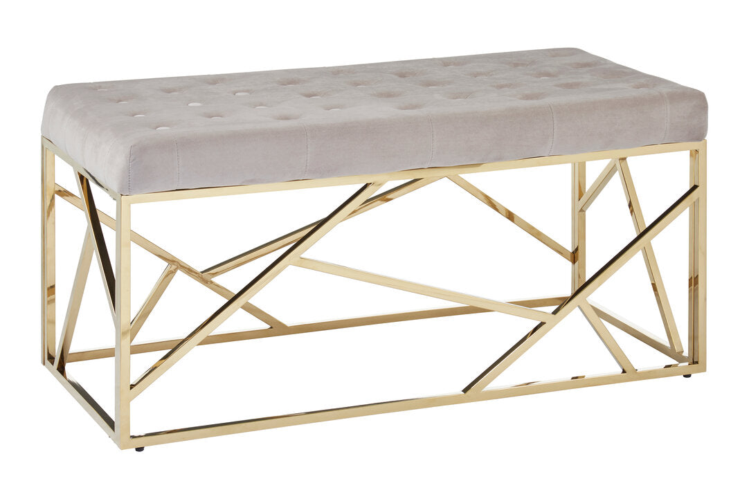Aurora Mink Velvet Bench with Gold Finish Frame