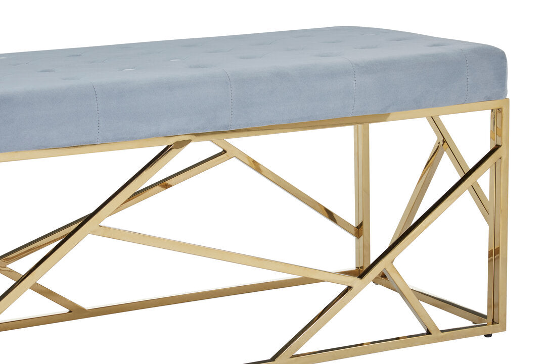 Aurora Gold And Powder Blue Velvet Bench