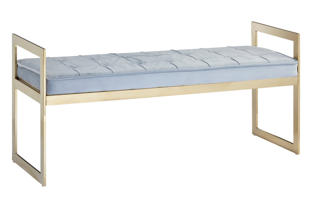 Aurora Powder Blue And Gold Tufted Bench