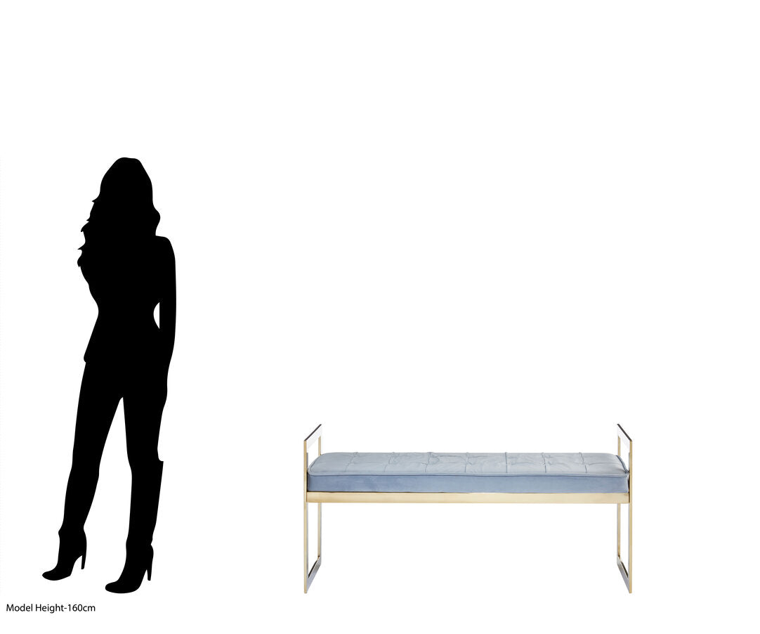 Aurora Powder Blue And Gold Tufted Bench