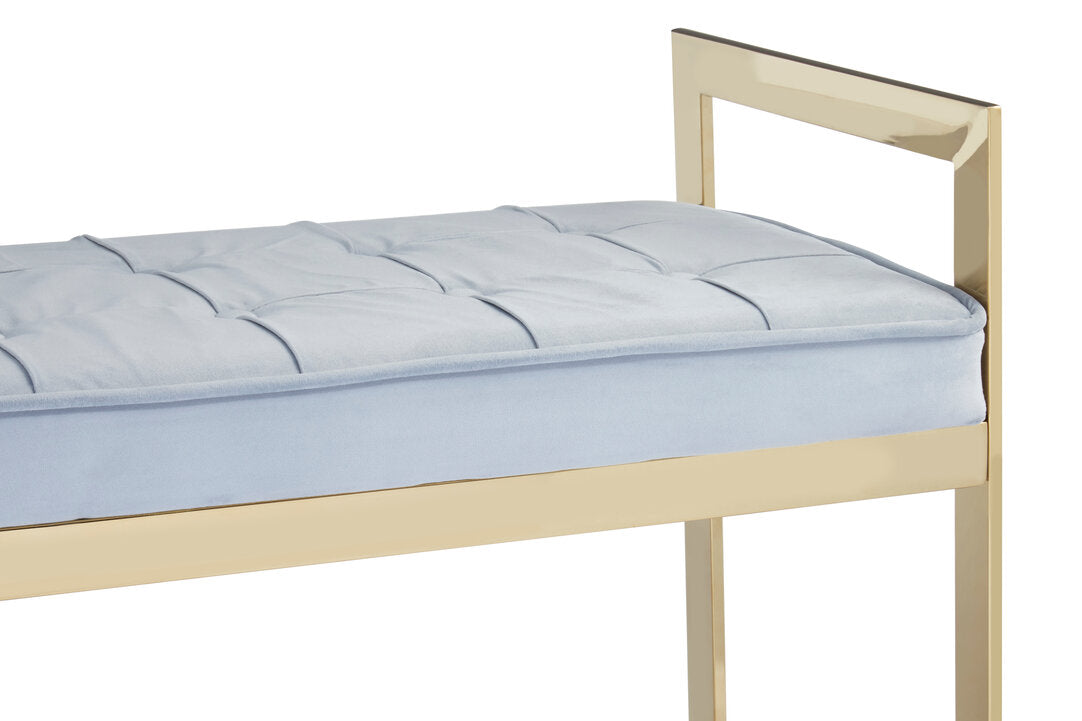 Aurora Powder Blue And Gold Tufted Bench