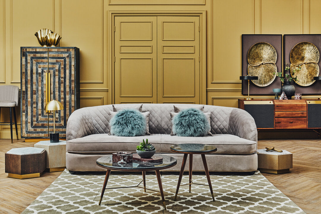 Whitby Three Seat Grey Cotton Velvet Sofa