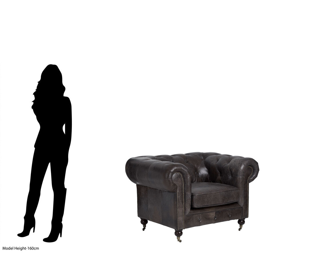 Verona Dark Grey Brown Leather Chesterfield Chair