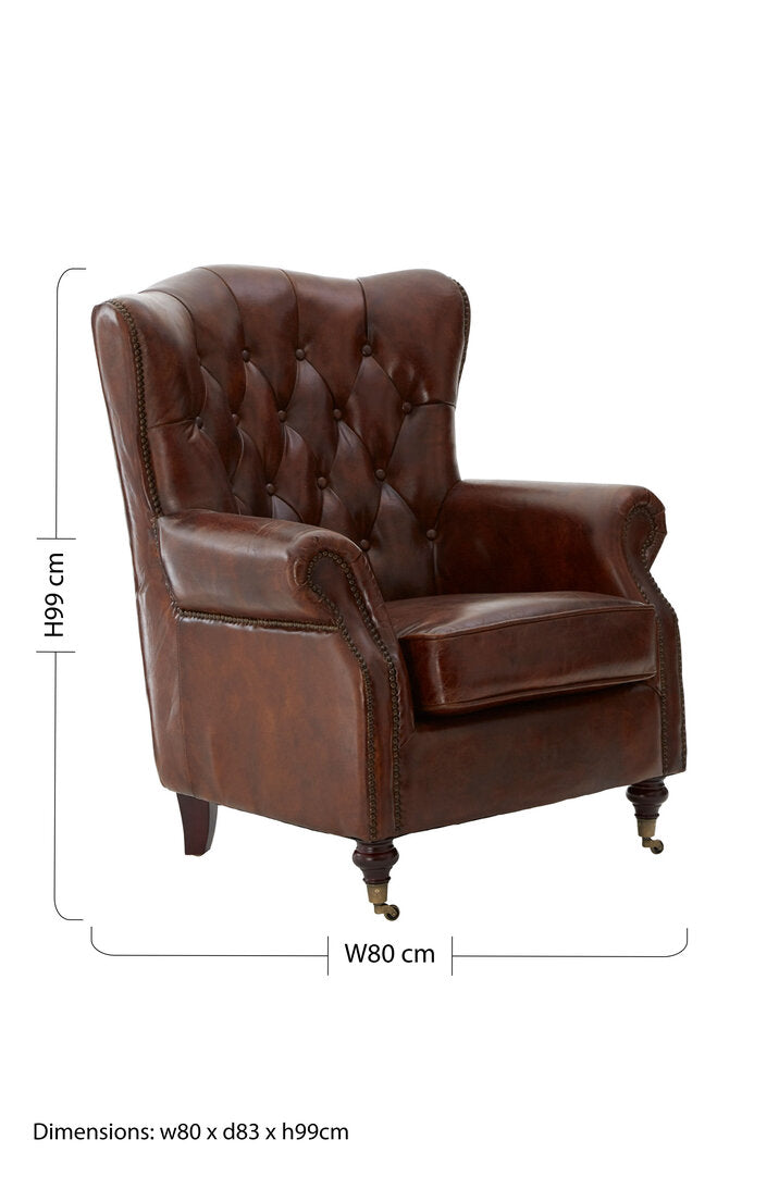 Verona Brown Leather Scroll Armchair