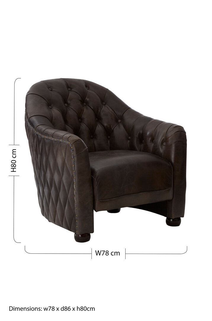 Verona Dark Grey Brown Leather Tub Chair