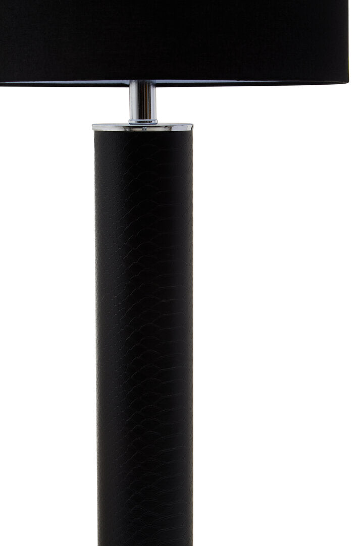 Savannah Black Snake Leather Effect Table Lamp with Chrome Base