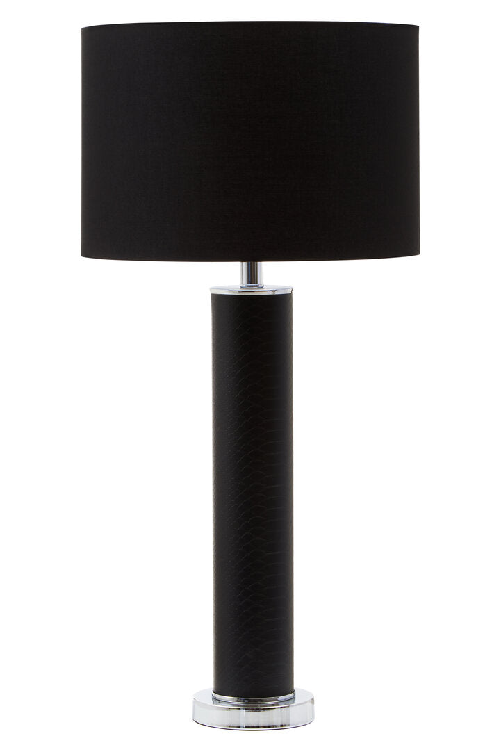 Savannah Black Snake Leather Effect Table Lamp with Chrome Base