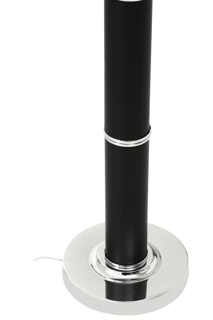 Savannah Black Snake Leather Effect Floor Lamp with Chrome Base and Black Shade