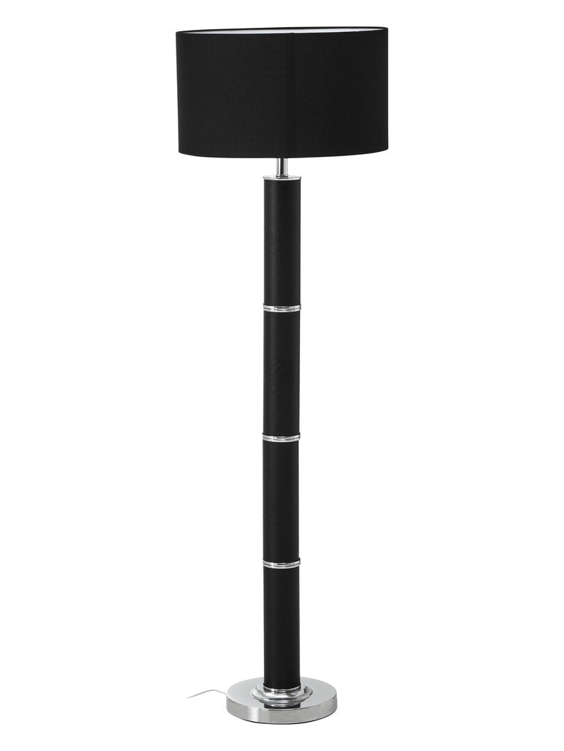 Savannah Black Snake Leather Effect Floor Lamp with Chrome Base and Black Shade