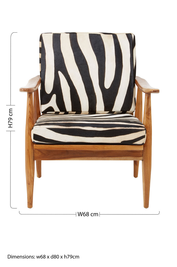 Seville Leather Zebra Pattern And Teak Chair
