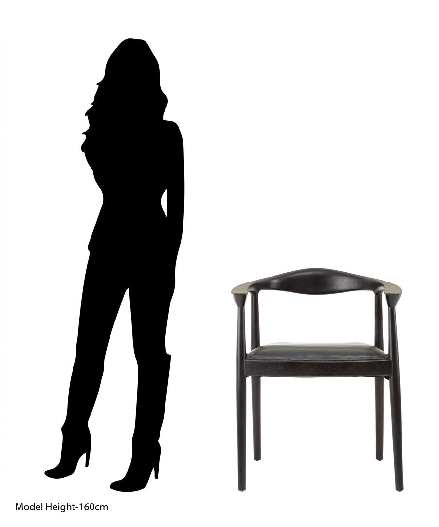 Seville Black Leather and Teak Wood Chair