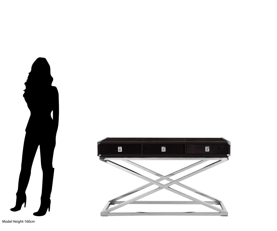 Vienna Townhouse Hair on Leather 3 Drawer Console Table
