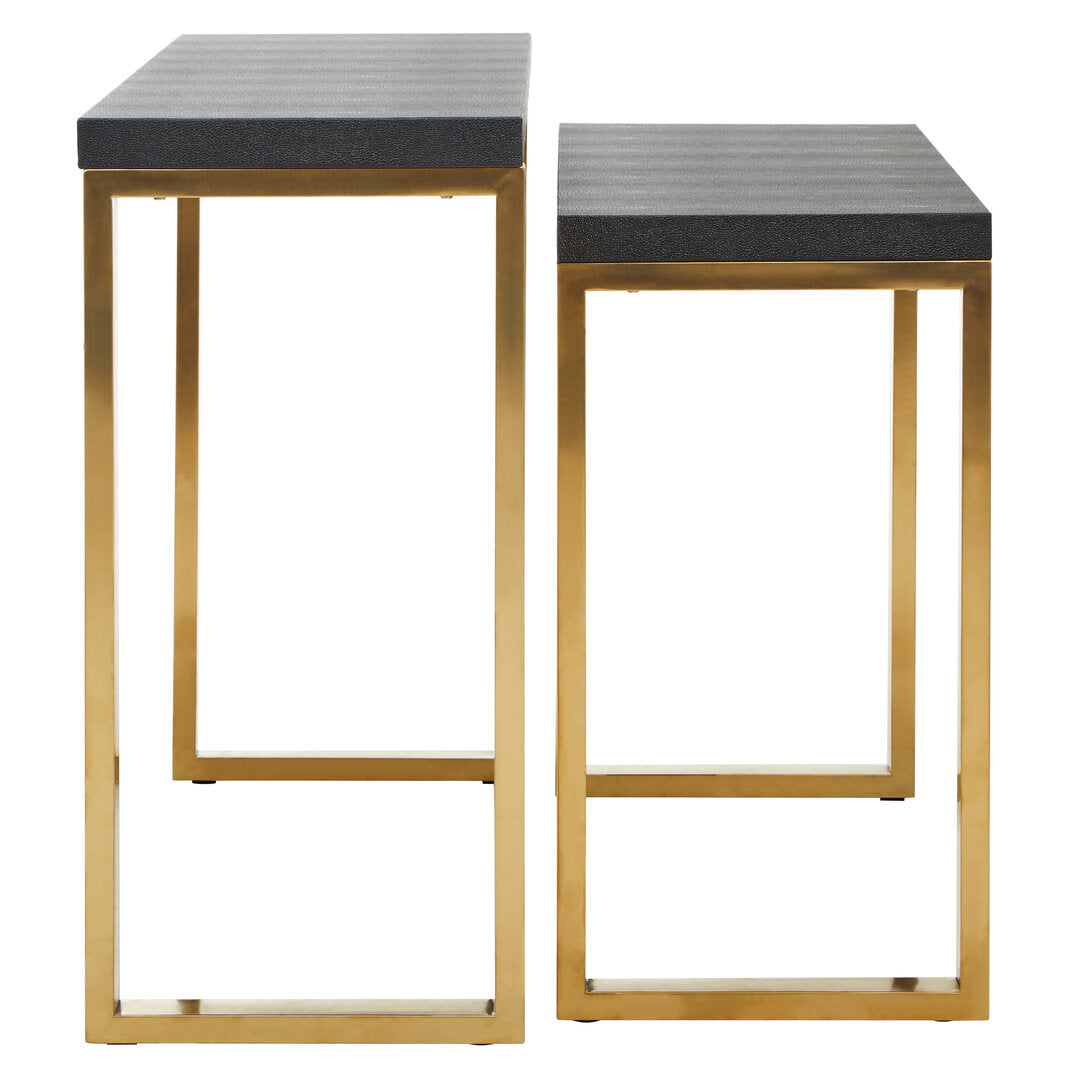 Laguna Set Of Two Black Shagreen Effect Console Tables