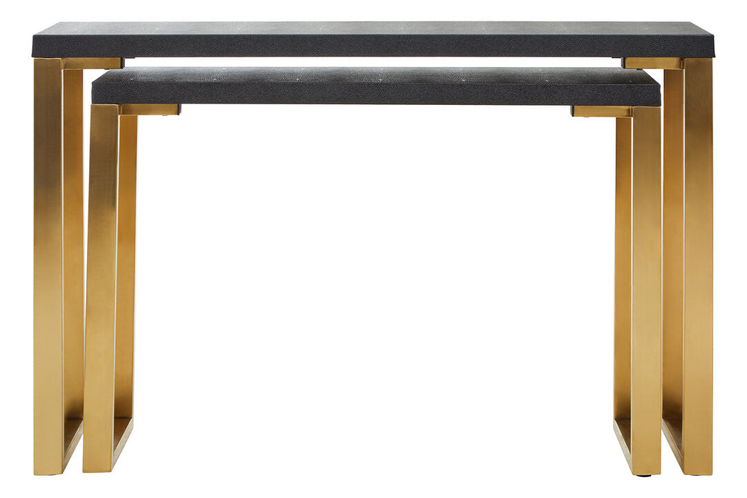 Laguna Set Of Two Black Shagreen Effect Console Tables